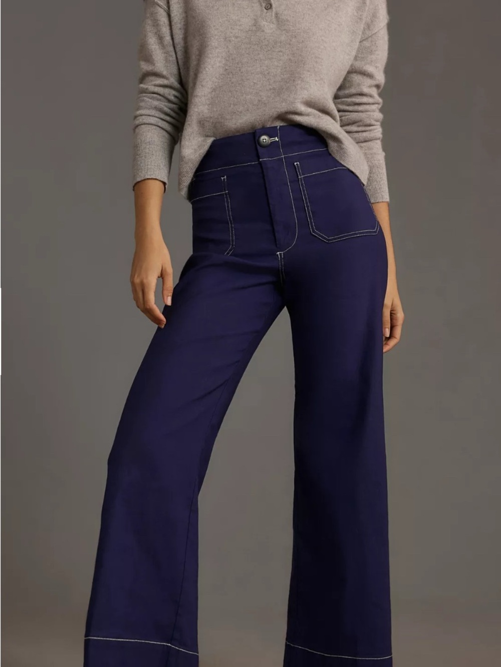 Maeve High-Rise Wide-Leg Pants in Navy